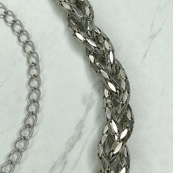 Silver Tone Braided Woven Chain Link Belt Y2K Festival One Size (OS) ✨ - Picture 3 of 10